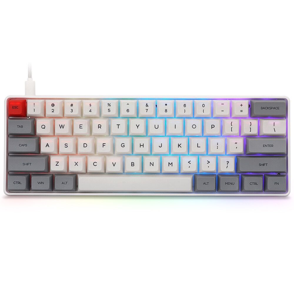 Geek Customized SK61 60% 61 Keys NKRO Gateron Optical Axis Type- Wired RGB Backlight Mechanical Gaming Keyboard White Red Switch