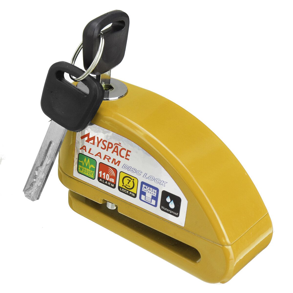 Motorcycle Alarm Lock Metal Security Anti-theft Wheel Disc Brake Lock Alarm 2 Keys Yellow