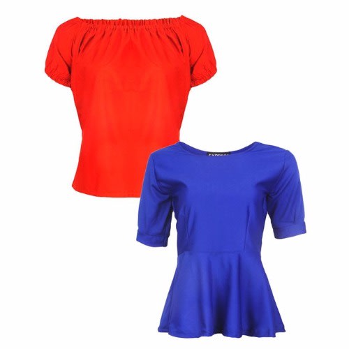 Peplum Top & Bubble Sleeve Top - Multicolour