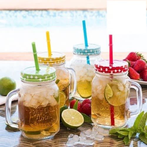 Smoothie Mason Jar With Lid And Straw - Set Of 4
