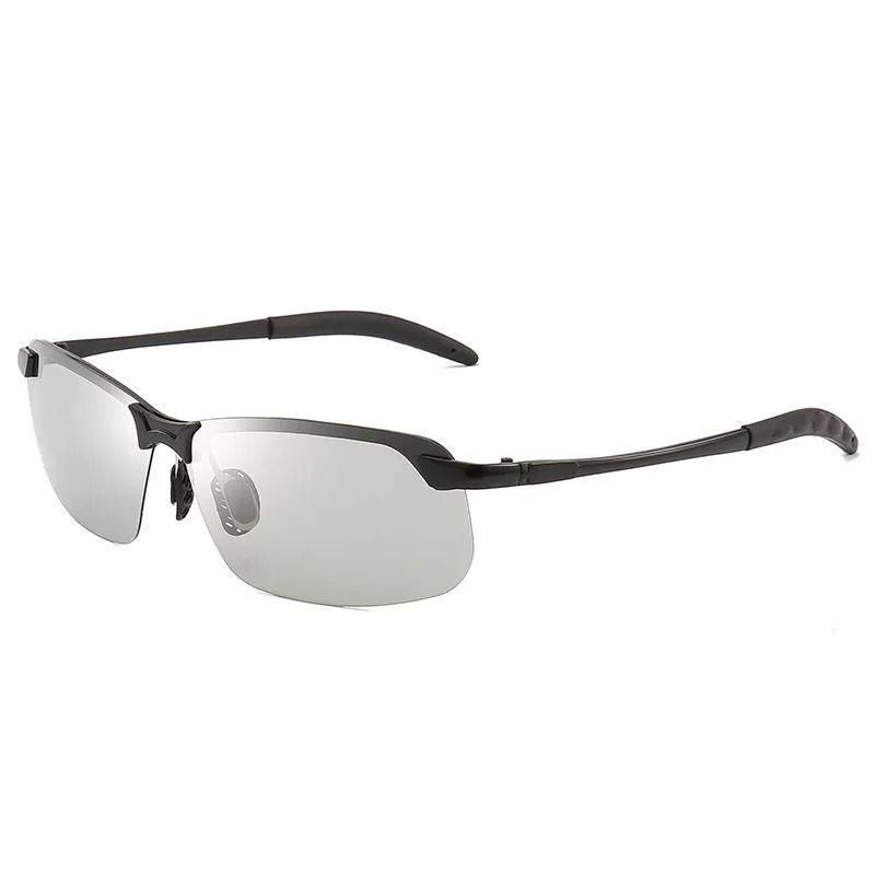 2021 new smart color-changing polarized sunglasses 3043 men's day and night dual-use driving fishing night vision sunglasses Black frame color change film