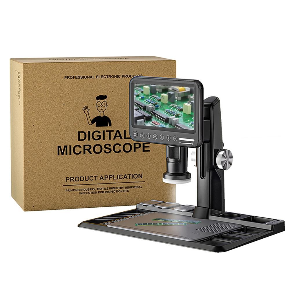 Professional Digital Microscope 12 Million Pixels 7inch IPS Touching Screen 50-1600X Magnification Soldering Microscope Picture Taking Video Recording Maintenance Workbench with LED Shadowless Lamp Compatible with PC Wins and