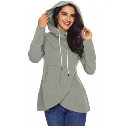 Asymmetric Hem Pullover Hoodie - Grey
