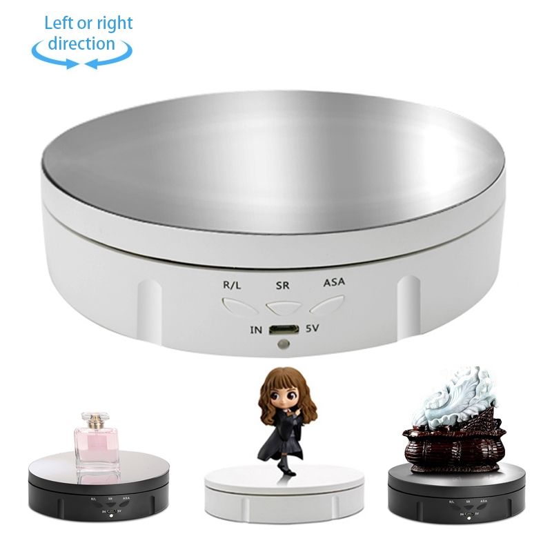 14.6cm USB Electric Rotating Turntable Display Stand Video Shooting Props Turntable For Photography, Load: 10kg(White Mirror)