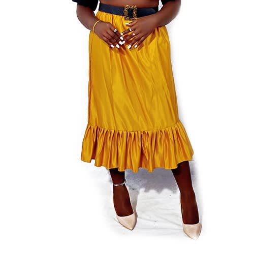 Yellow Satin Midi Skirt