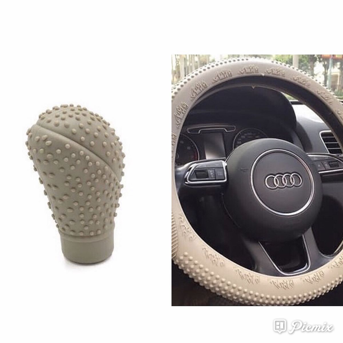 Universal Car Silicone Steering Wheel Cover + Gear Knob Cream Color
