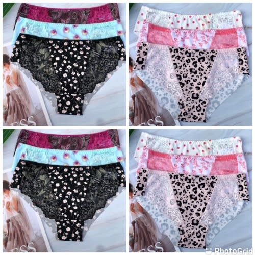 Ladies Cotton Panties With Lace - 6 In 1