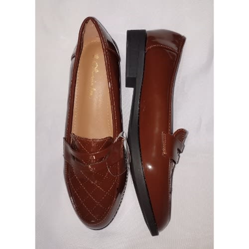 Coffee Patent Leather Ladies Office Loafers