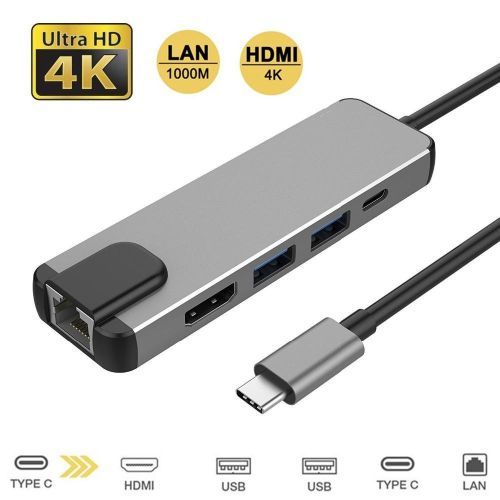 5 In1 USB Type C Hub HDMI Rj45 Lan Adapter