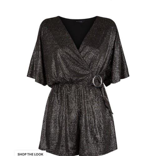Glitter Ring Buckle Playsuit - Black