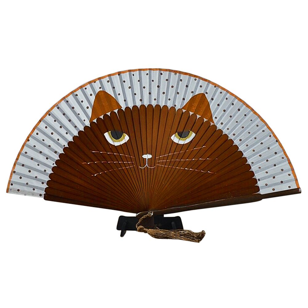 Cat Gift Fan Bamboo Fan Folding Silk Painted Hand Decor Girls Cartoon Cat Art Wall Crafts Hand