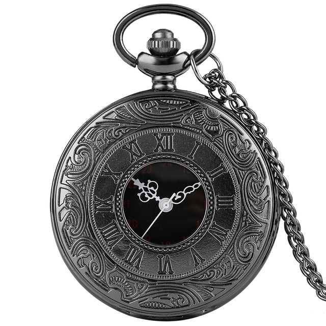 Black Roman Numerals Quartz Pocket Watch Men Women