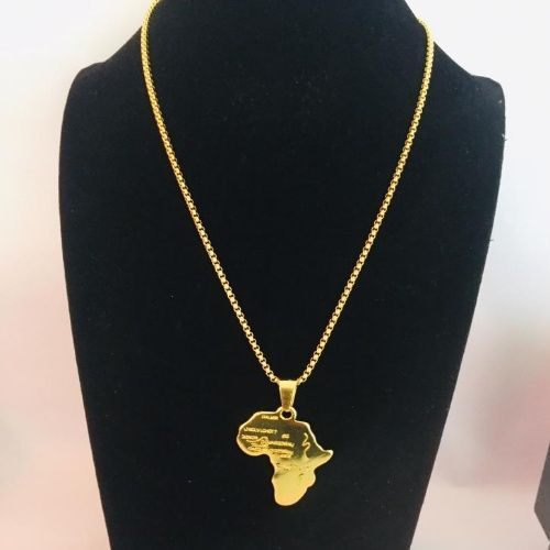 Map Of Africa Pendant With Cuban Chain Gold