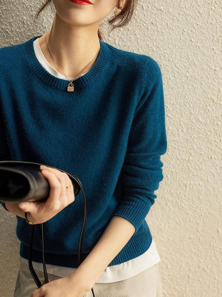 Slim fitting round neck solid color thickened bottom sweater for women's spring and autumn 2022 long