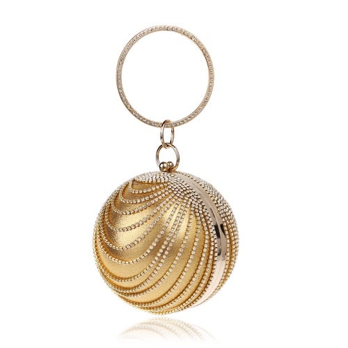 Round Dangling Stone Studded Chain Purse - Gold