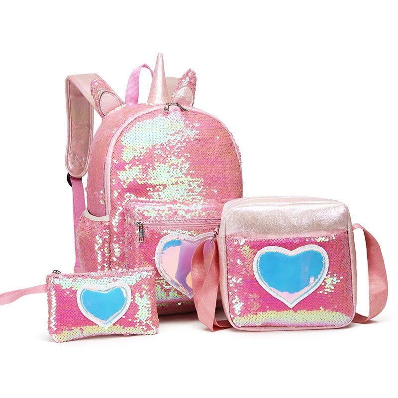 3 In 1 Children Sequins School Bags For Girls Student Mermaid Backpacks Kids Schoolbag