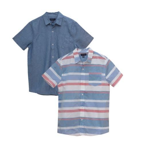 2in1 Colour Block And Plain Woven Short Sleeve Shirt - Multi