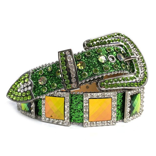 Strap Diamond Belt Western Crystal Studded Belt Cowgirl Cowboy Rhinestone Belt For Women Men Jean Cinto De Strass(#Green)