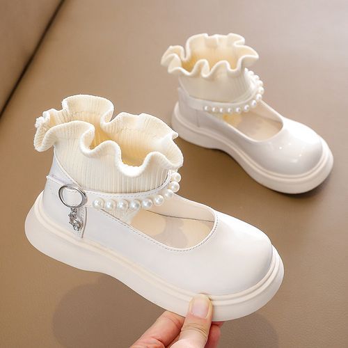 Girls Flat Shoes Children Fashion Leather Shoes-XHXL-A18 Beige