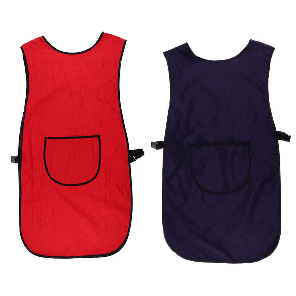 Navy/ PU Bib Apron With Pockets And Snap Closure - Red
