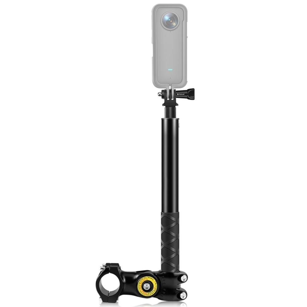 PULUZ PU817 Motorcycle Bike Selfie Stick Handlebar Mount Camera Bracket 27.9cm-113.5cm Adjustable Length with 1/4 Inch Screw & Sports Camera Mount Adapter Replacement for GoPro Hero 11/10/9/8 Insta360 ONE X/ ONE/ EVO