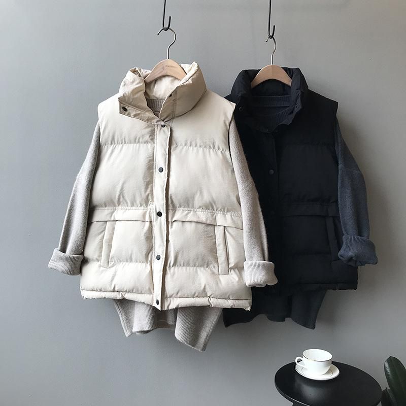 Yanshuang 2022 Winter New Cotton Vest Women's Korean Edition Loose Standing Neck Tank Top Sleeveless