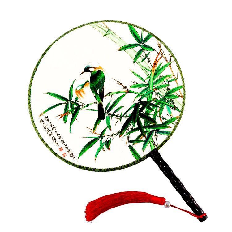 Fan Printed Hand Antique Round Decorative Handle Double 24cm Dance Fan Large Big Costume Fan Circle Chinese Silk Ladies