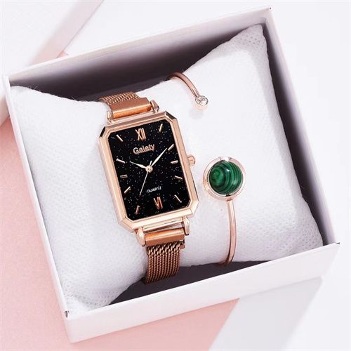 Square Head Mesh Strap Watch+bracelet Set
