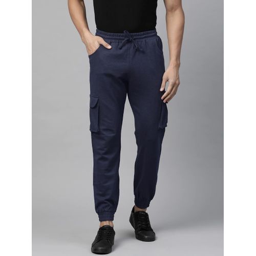 Men Navy Blue Slim Fit Solid Cargo Joggers