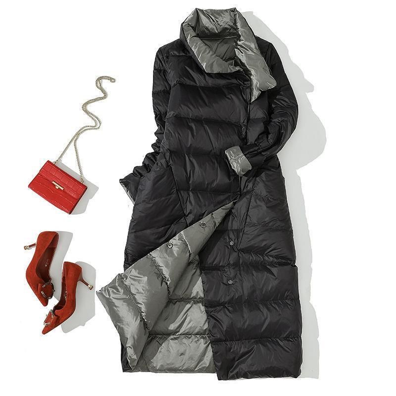 Double-sided down jacket, women's mid length 2022 winter celebrity temperament, women's long sleeved