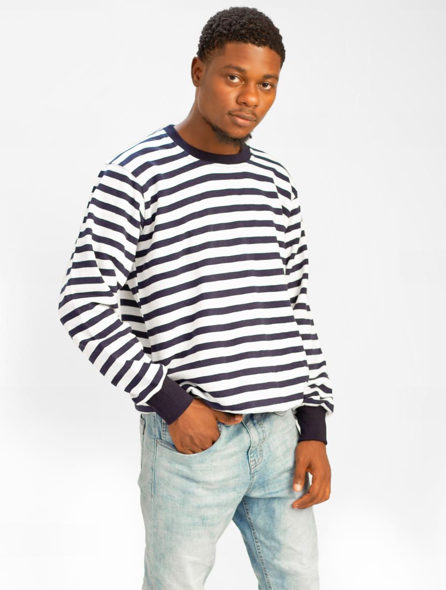 White Navy Blue Strip Sweatshirt