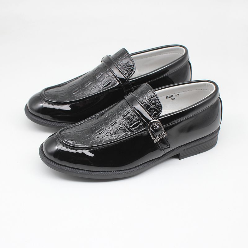 Boys Velcro School Shoe Kids Formal Shoes-Black