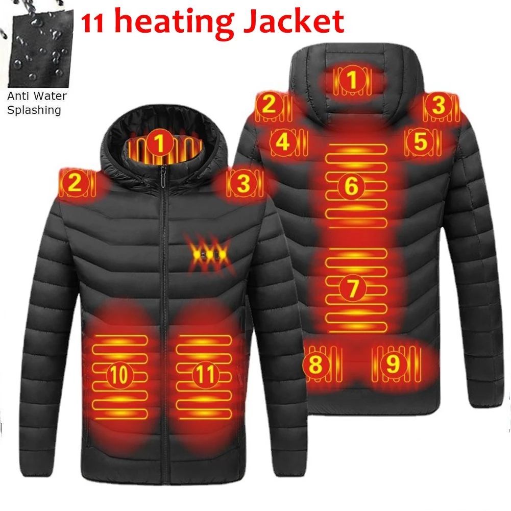 Winter Warm USB Heating Jackets Smart Thermostat Pure Color Hooded - Black