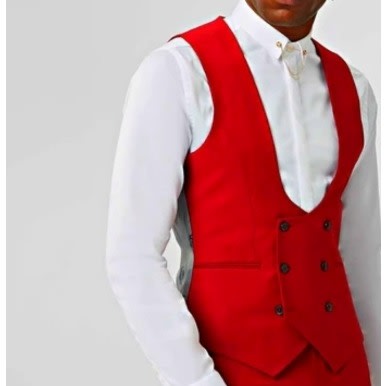 Men's Double Breasted Waistcoat  - Red