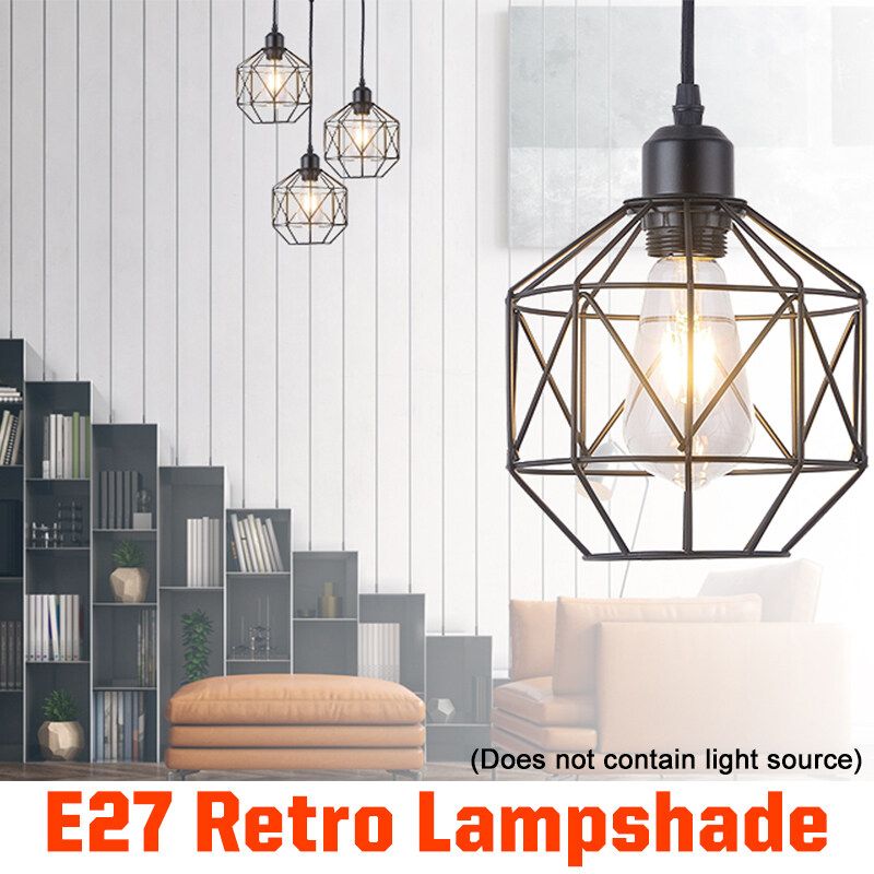 E27 Industrial Retro Vintage Ceiling Light Cage Pendant Metal 22cm Lampshade Hanging Holder For Restaurant Cafe Bar Home Decor (Without Bulb),1M Cable