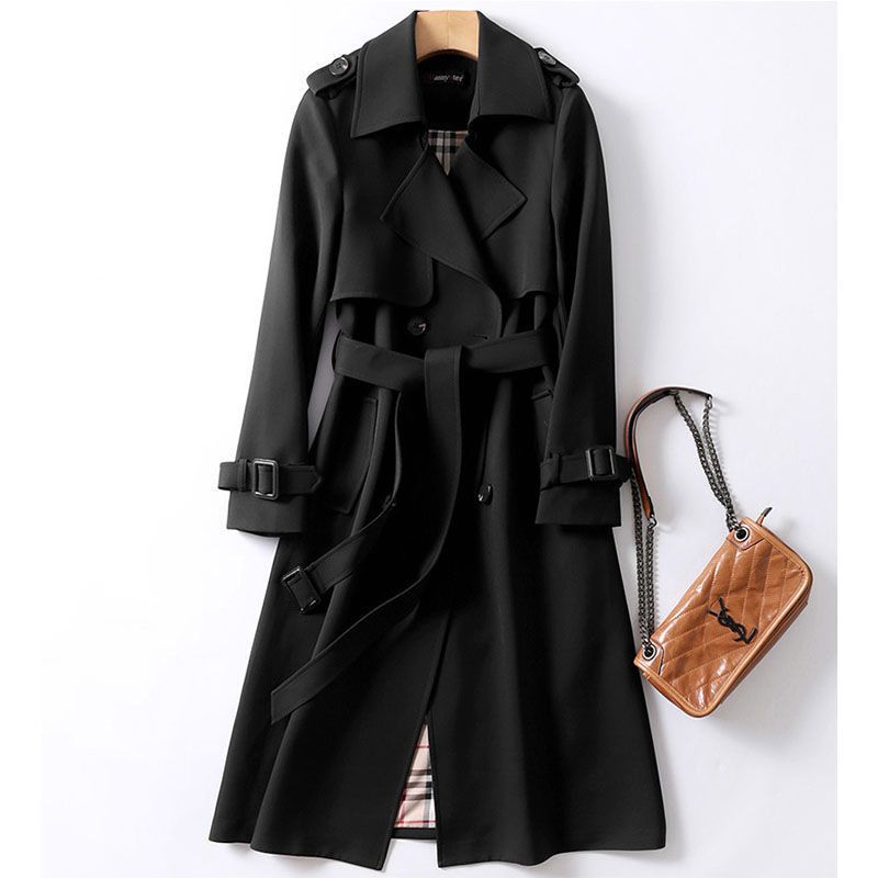 2021 Autumn Winter New Ladies Elegant Windbreaker  Solid Color Large Size Loose