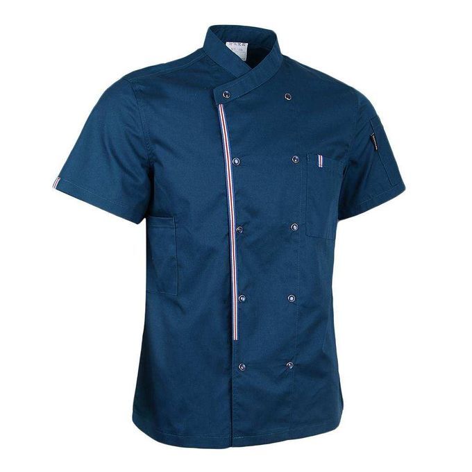 Unisex Chef Jackets Uniform Short Sleeves Shirt Hotel Restaurant Blue