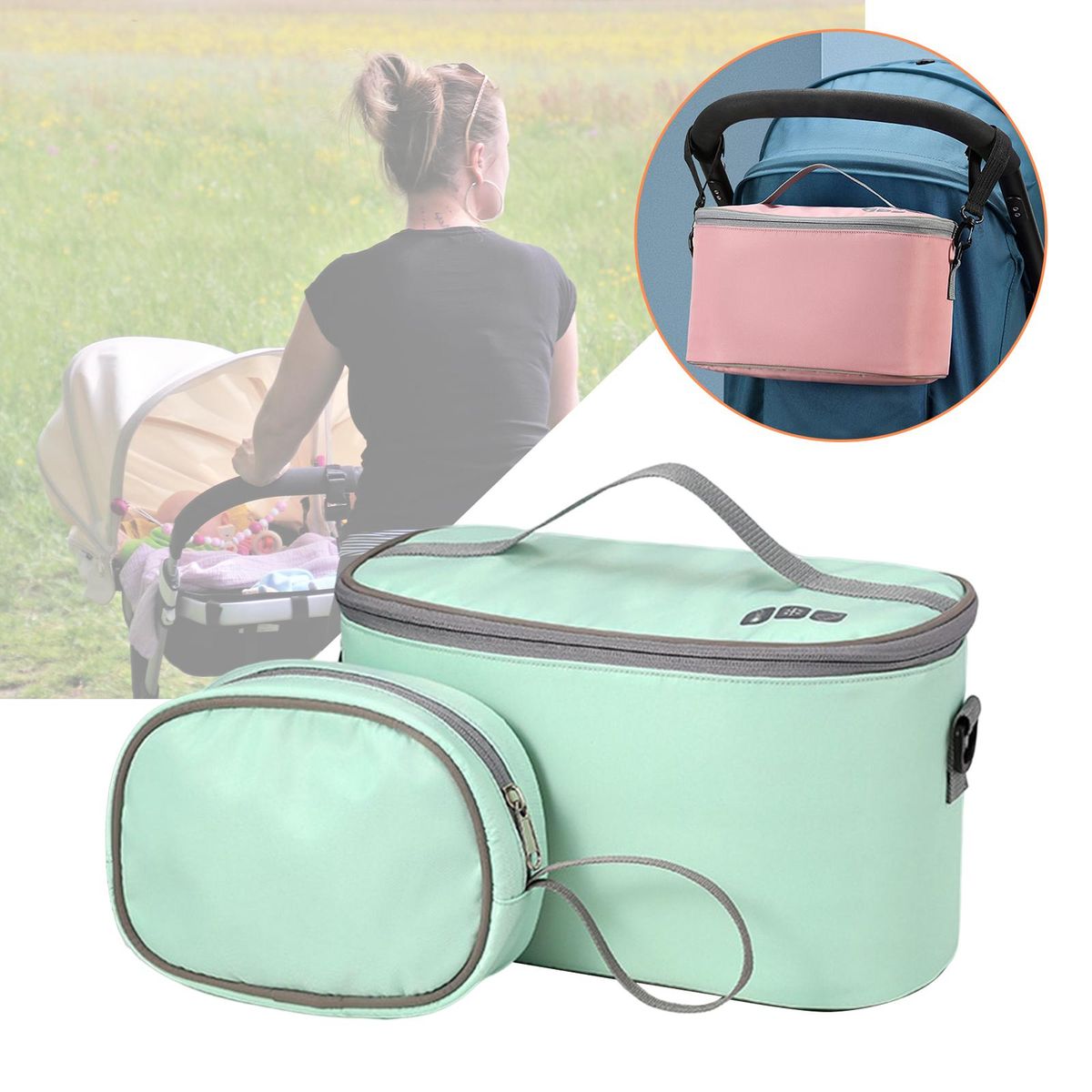 Portable Stroller Bag Large Capacity Smooth Zipper Multipurpose Green