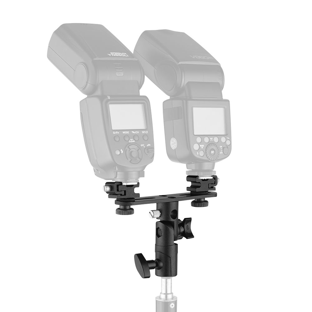 T-shaped Dual Flash Bracket Flash Speedlite Stand With 2