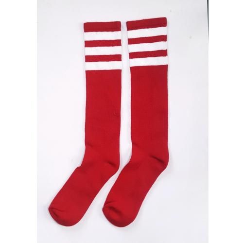 Unisex Red And White Stripped Knee High Football Socks.