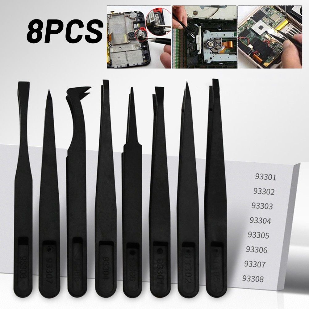 8X Anti-Static Carbon Electronic Tweezers Kit ESD Plastic Forceps PCB Repair Set Anti-static Heat-resist Acid-resist Tweezer