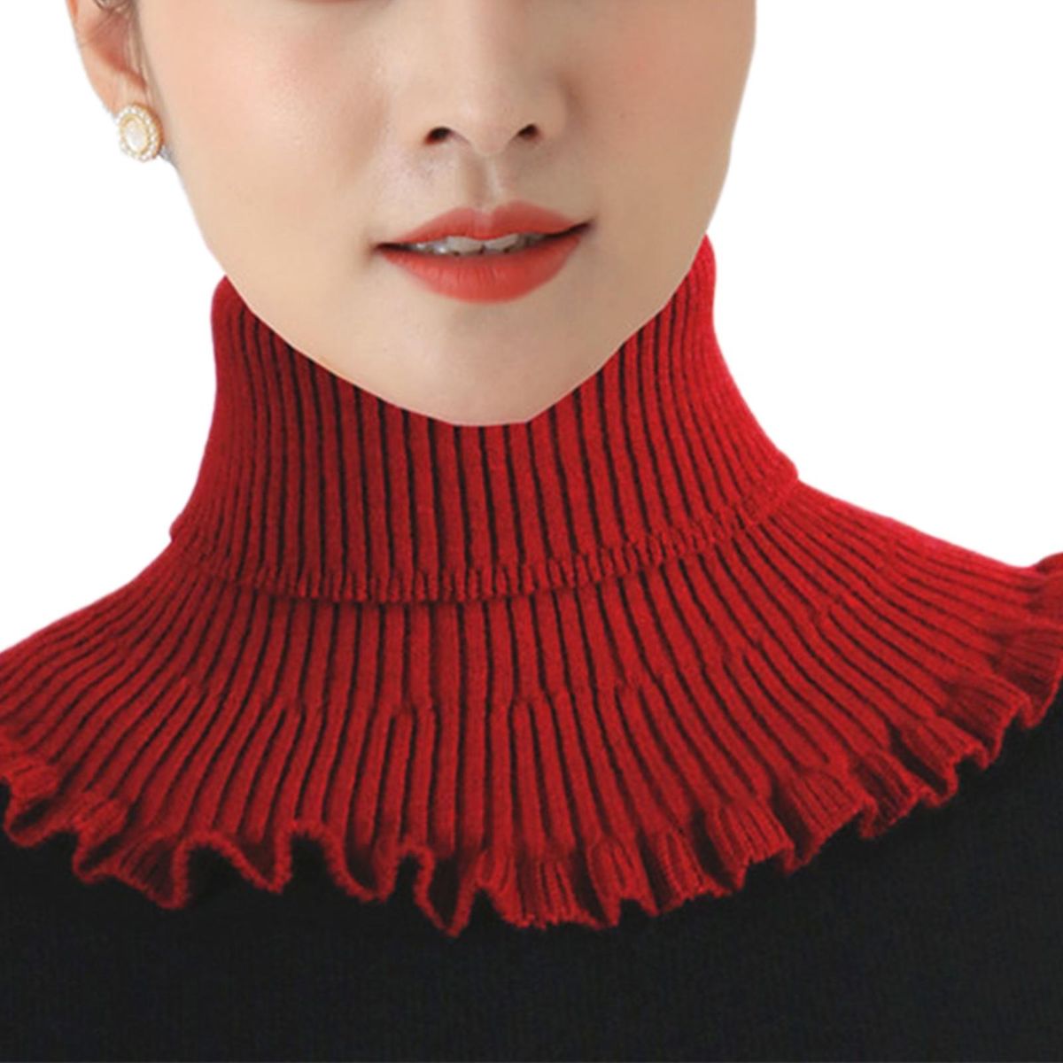 Scarf High-necked Skin-friendly Elastic Fiber-Wine Red