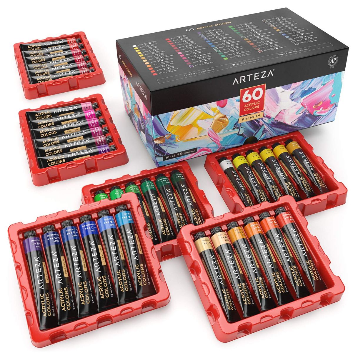 Arteza Acrylic Paint, Set Of 60 Colors, 22 Ml Tubes