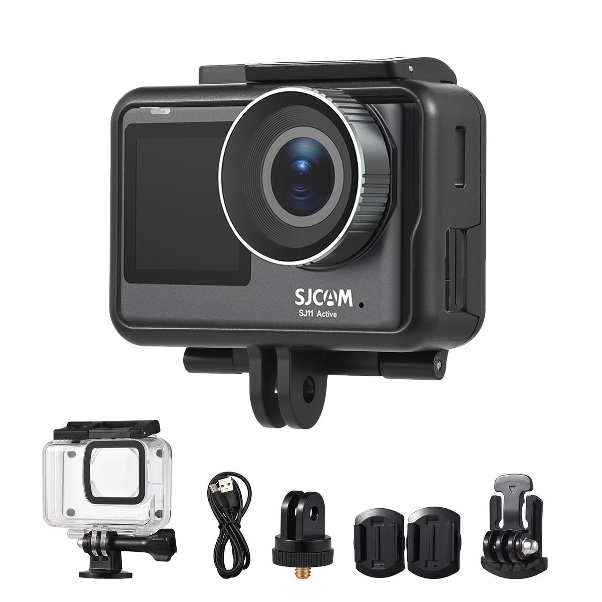 SJCAM SJ11Active Action Camera Portable Mini Camera 4K Ultra HD 20MP Waterproof Anti-shaking Dual Screen Support Live Streaming with Waterproof Case Adapters