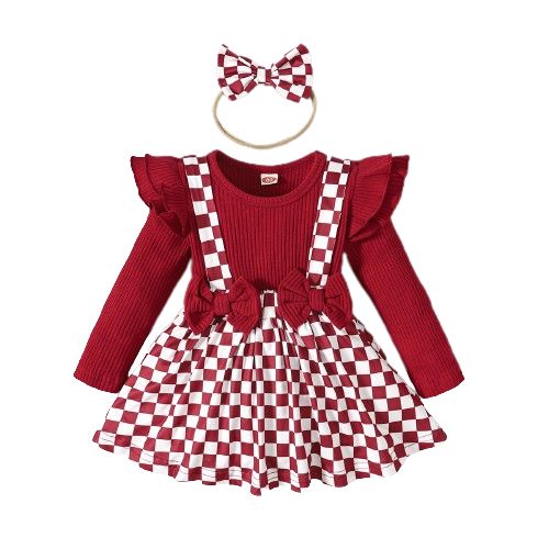 0-24 Months Newborn Baby Girl Ribbed Red Bodysuit+ Headwear