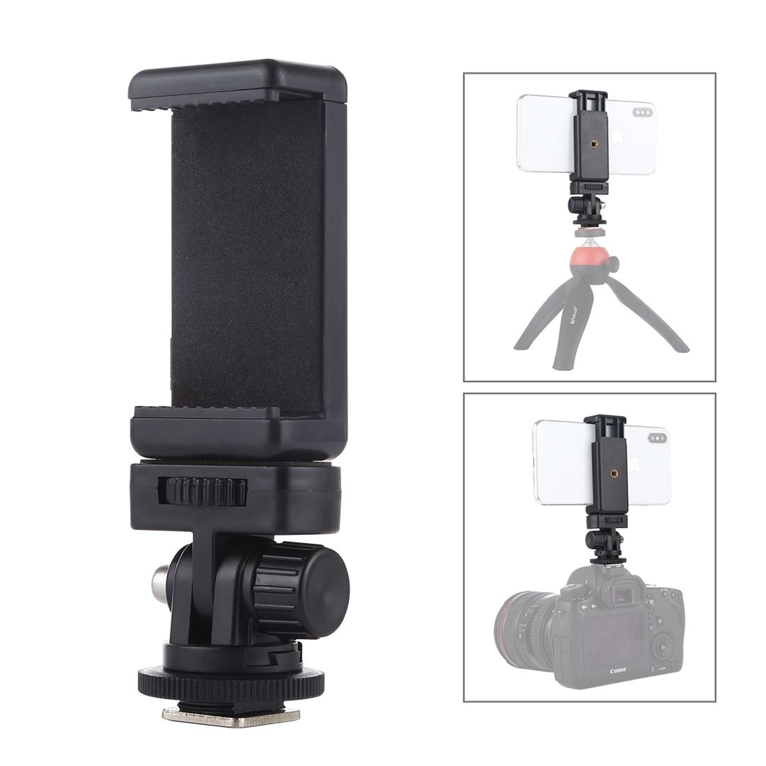 PULUZ 1/4 Inch Screw Thread Cold Shoe Tripod Mount Adapter With Phone Clamp