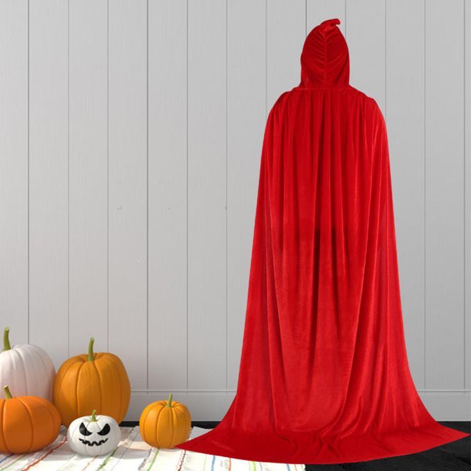 Adult Velvet Hooded Cloak Cape Extra Long Deluxe Halloween 170cm Red