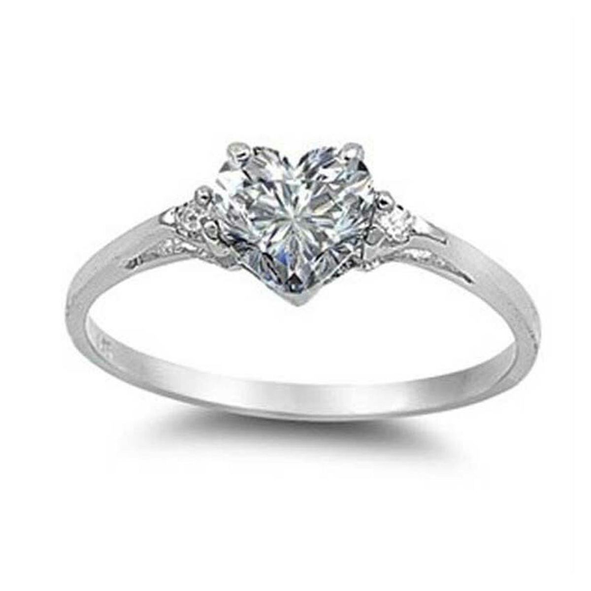 Finger Ring Ladies Fashion Love Heart Shape Engagement Ring White