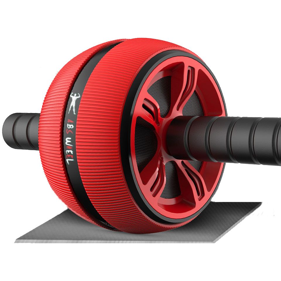 Roller&Jump Rope No Noise Abdominal Wheel Ab Roller With Mat  For Exercise Fitness-Red B