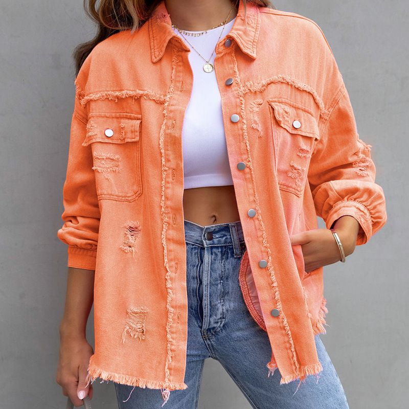 Women Hole Loose Denim Jacket